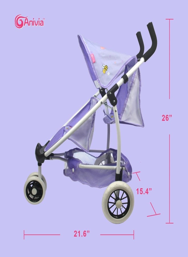 Anivia Doll Stroller Toy Anivia Realistic Twin Dolls Pram, Doll Pushchair with Shopping Basket Heart Design Gifts for Toddlers and Girls Foldable Baby Doll Stroller Toy (DA310pur) - Image 5